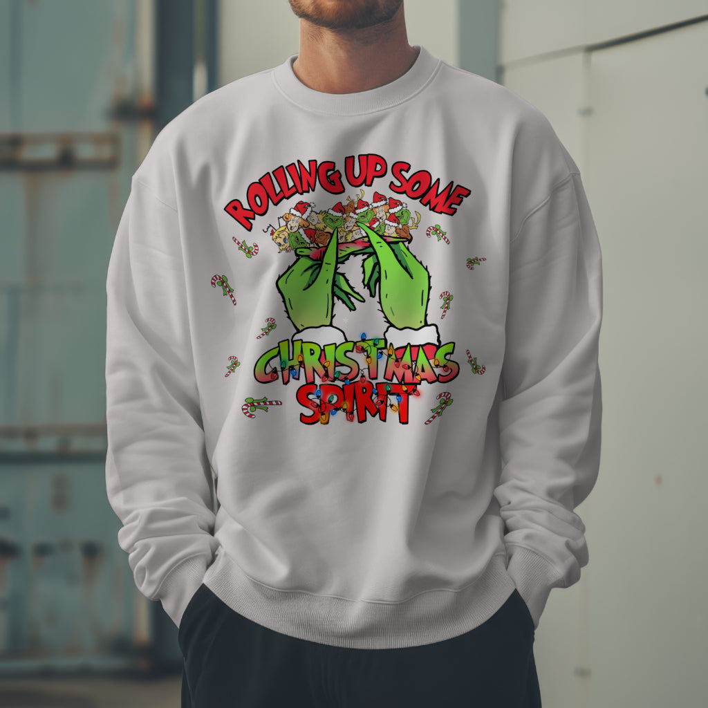 The Grinch Rolling Up Christmas Spirit Sweatshirt - Funny Holiday Sweater - Humorous Xmas Pullover