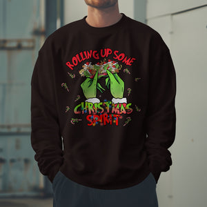 The Grinch Rolling Up Christmas Spirit Sweatshirt - Funny Holiday Sweater - Humorous Xmas Pullover