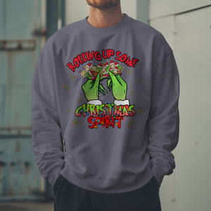 The Grinch Rolling Up Christmas Spirit Sweatshirt - Funny Holiday Sweater - Humorous Xmas Pullover