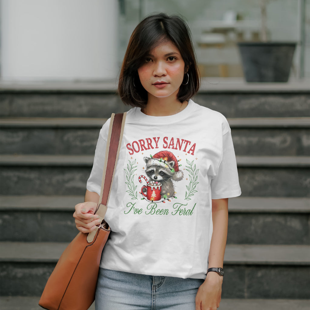 Sorry Santa I’ve Been Feral Shirt - Funny Raccoon Christmas Tee - Hilarious Holiday T-Shirt